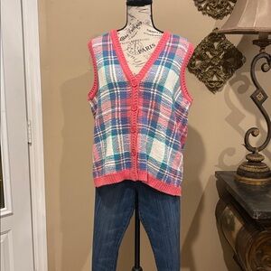 *NORTHERN REFLECTIONS vintage Colorful Plaid button down Knit Vest Sz. M
